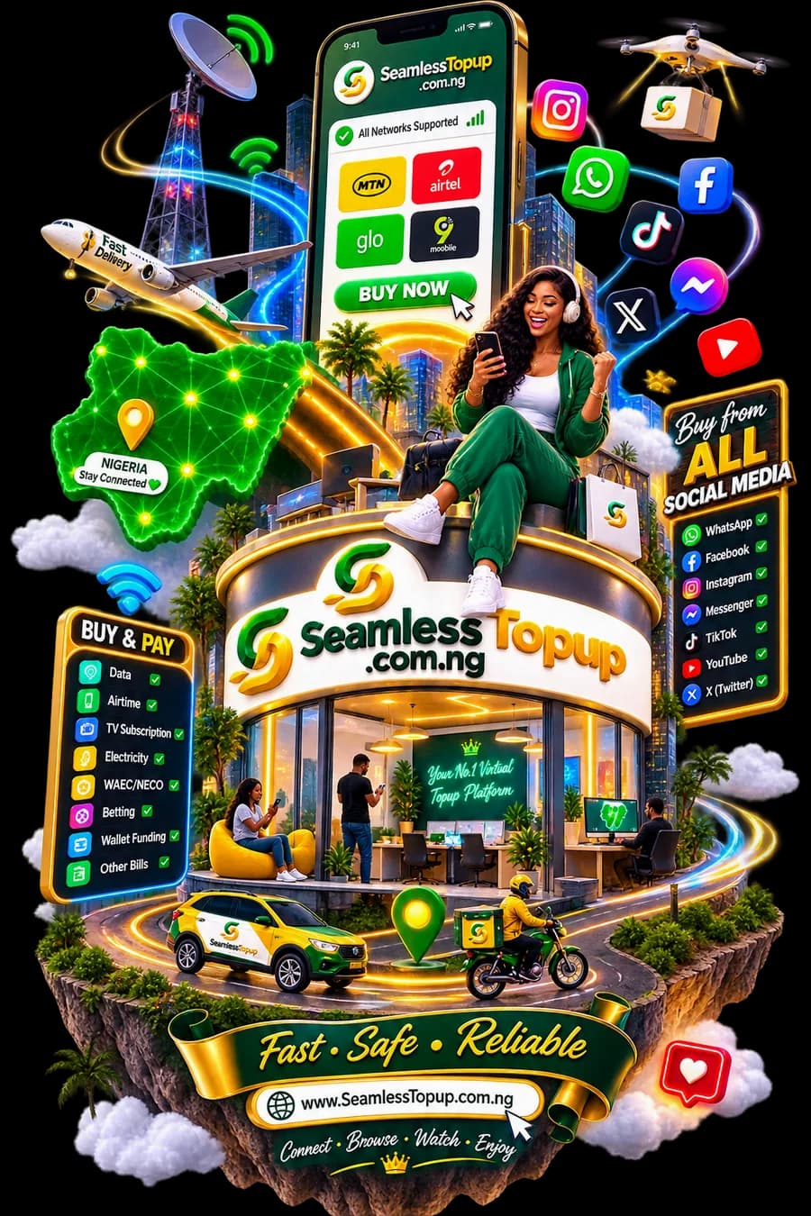 Manage your wallet and buy airtime, data and bills on the SeamlessTopup app